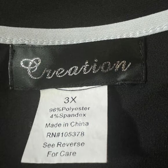 Creation 3X Shirt Top Black Solid 3/4 Sleeve Scoop Neck Asymmetrical Hem Stretch - Picture 5 of 6